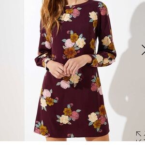 Loft Ann Taylor Classic Long Sleeve Purple Floral mini Dress NEW Petite 2P